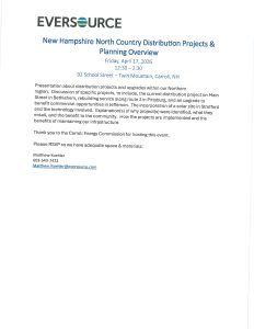 Eversource-NH North Country Distribution Projects & Planning Overview @ Carroll Town Hall, Community Room